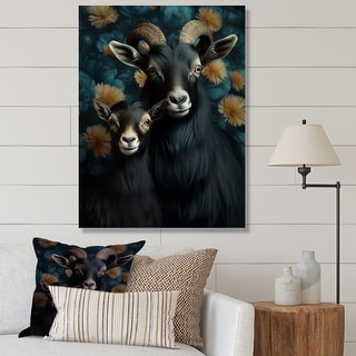 Designart "Black Goat Family Blooms" Goat Wall Art Black - Modern ...